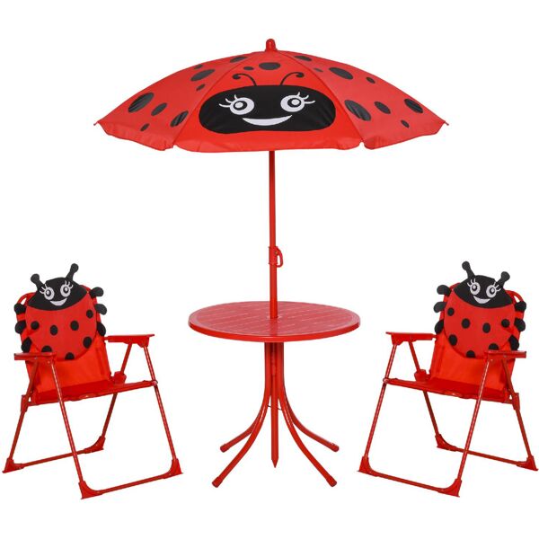 vivagarden 024r tavolino da giardino esterno rotondo bambini + 2 sedie pieghevoli + ombrellone fantasia coccinella - 024r