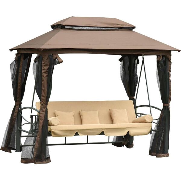 vivagarden 18284a gazebo giardino con dondolo da giardino 3 posti convertibile in lettino zanzariera e cuscini colore beige - 18284a