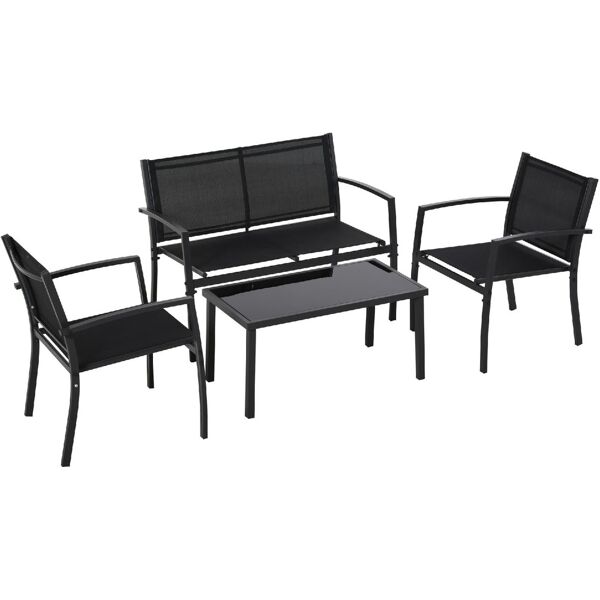 vivagarden 5088 salotto da esterno set 4 pezzi con 1 tavolino 2 sedie da giardino e 1 panca in metallo nero - 5088