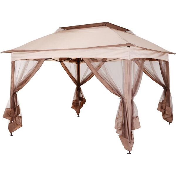 vivagarden 840166 gazebo giardino 3,25x3,25 mt in ferro doppio tetto impermeabile con zanzariere colore marrone - 840166