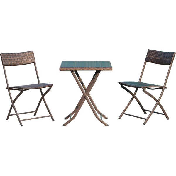 vivagarden 841176 tavolino da giardino esterno quadrato in rattan pe + 2 sedie pieghevoli colore marrone - 841176