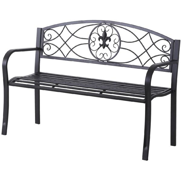 vivagarden 84bd84 panchina da giardino in ferro battuto 2 posti 128x50x91 cm colore nero - 84bd84