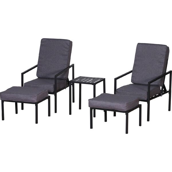 vivagarden 84b358 salotto da giardino set da esterno 5 pezzi con 2 sedie 2 poggiapiedi 1 tavolino colore grigio / nero - 84b358