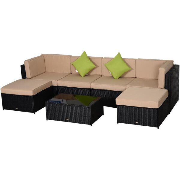 vivagarden 86000dv0d salotto da giardino set da esterno 7 pezzi effetto rattan con 4 poltrone 2 poggiapiedi 1 tavolino colore nero / beige - 86000dv0d