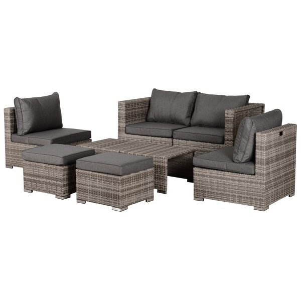 vivagarden 860055 set 8 pezzi 4 poltrone da esterno, 2 tavolini e 2 pouf in rattan pe con struttura in alluminio salvaspazio colore grigio - 860055