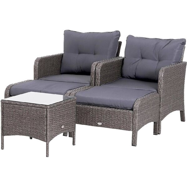 vivagarden 860066 set arredo per esterni divanetti con pouf e tavolino in pe rattan con cuscini grigio - 860066