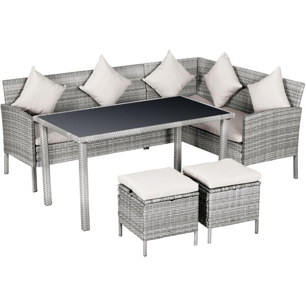 vivagarden 860053cg salotto da giardino set da esterno 5 pezzi effetto rattan con 2 divani 2 sgabelli 1 tavolino colore grigio / beige - 860053cg