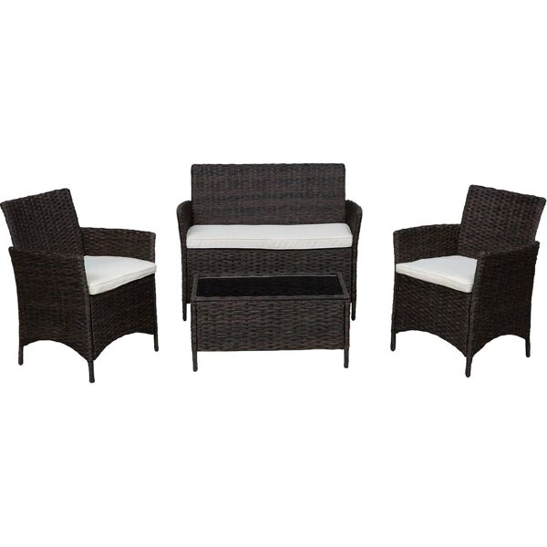 vivagarden 860058 salotto da giardino set da esterno 4 pezzi effetto rattan con 2 sedie 1 divano 1 tavolino colore nero / bianco - 860058