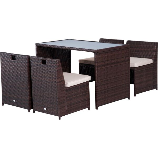 vivagarden 86101d set mobili da giardino in pe rattan e acciaio 5 pezzi tavolo pranzo 4 sedie con cuscini combinabili a cubo - 86101d