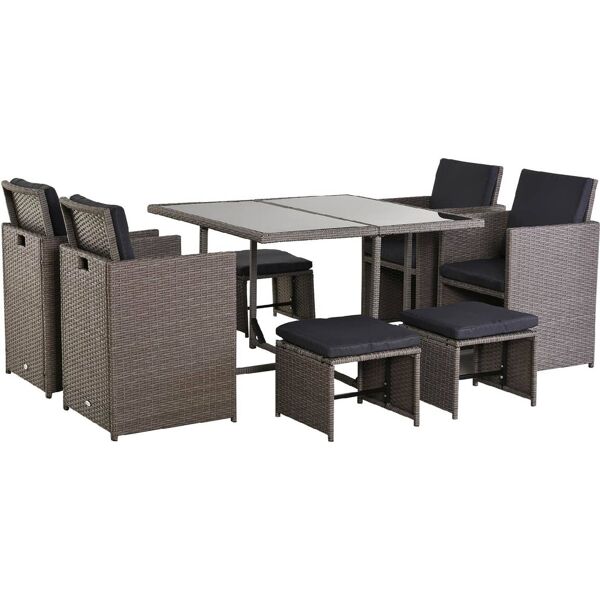 vivagarden 8610d1 set mobili da giardino esterno 9 pezzi tavolo con 4 sedie 4 poggiapiedi in rattan grigio - 8610d1