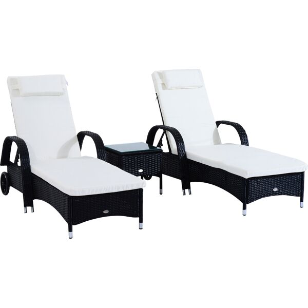 vivagarden 86d011bk set 2 lettini a sdraio prendisole in rattan pe reclinabili con materassino imbottito e tavolino colore nero - 86d011bk