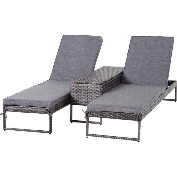 vivagarden 86d0ddgy set componibile 2 lettini prendisole 195x60x86 cm tavolino rattan grigio - 86d0ddgy