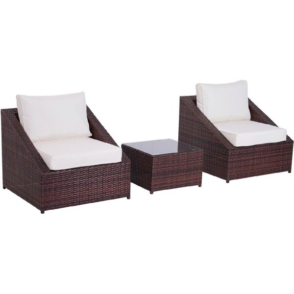 vivagarden 863004 set mobili da giardino in pe rattan con tavolino e 2 poltrone con cuscini marrone - 863004