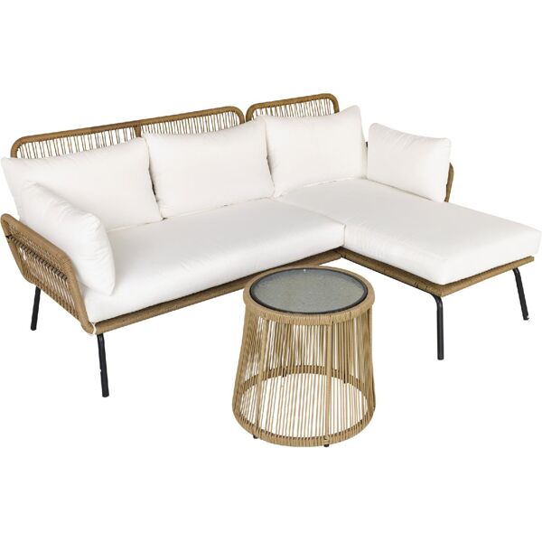 vivagarden d65134 salotto da giardino set da esterno 3 pezzi effetto rattan con divano 2 posti chaise longue e tavolino colore beige / caffè - d65134