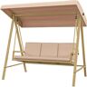 Outsunny Dondolo 3 Posti con Tettuccio Inclinabile e Cuscini, in Acciaio e Textilene, 200x125x175 cm, Beige e Marrone