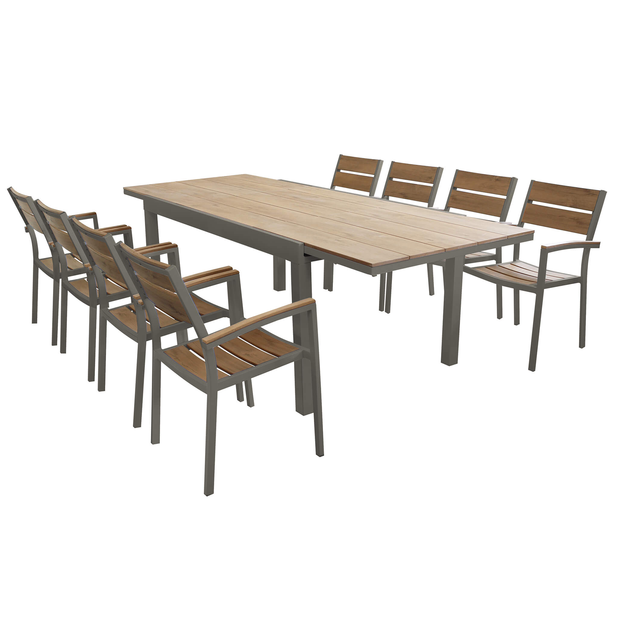 Milani Home VIDUUS - set tavolo in alluminio cm 160/240 x 95 x 75 h con 8 sedute