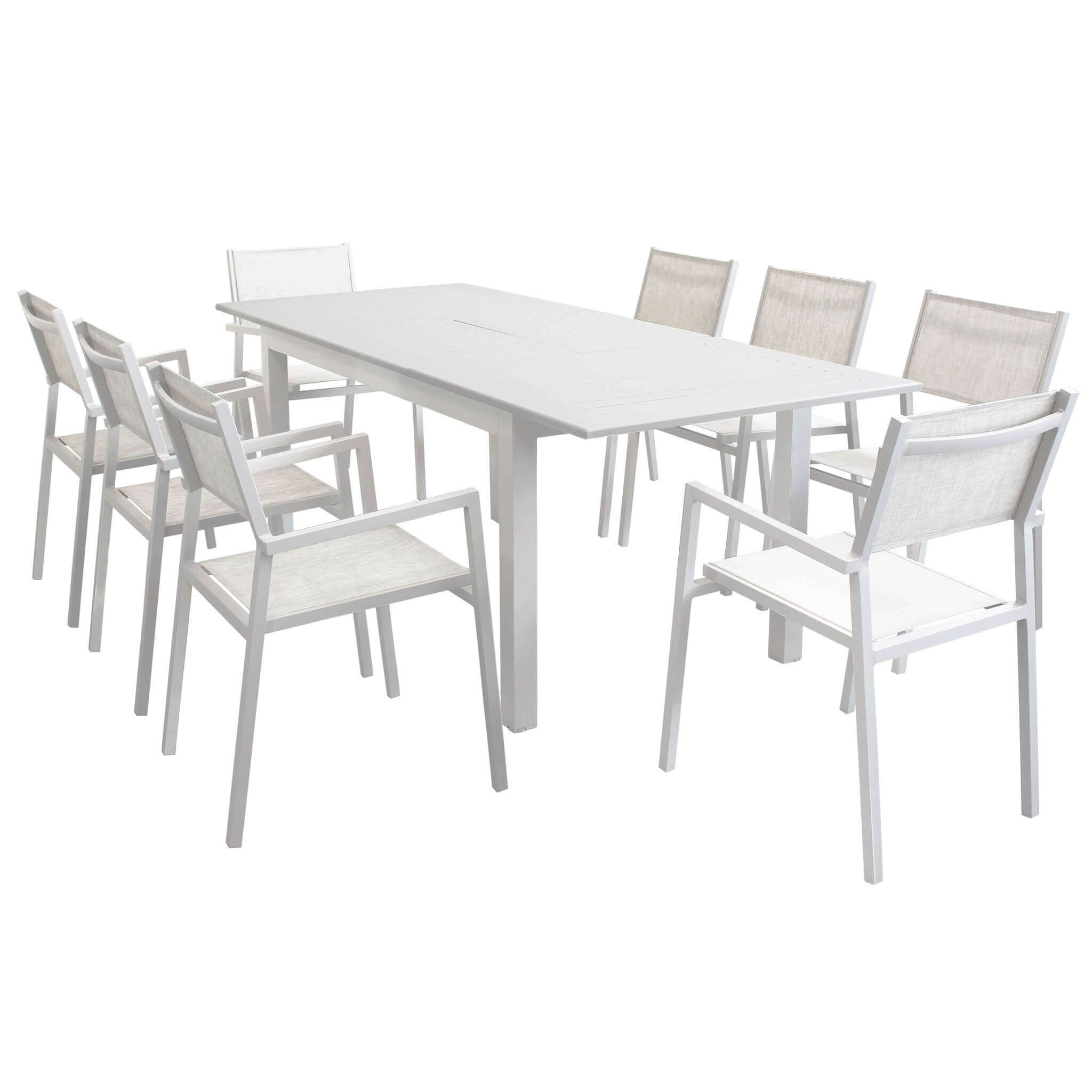 Milani Home ARGENTUM - set tavolo da giardino allungabile 150/210 x 90 compreso di 8 poltrone in alluminio