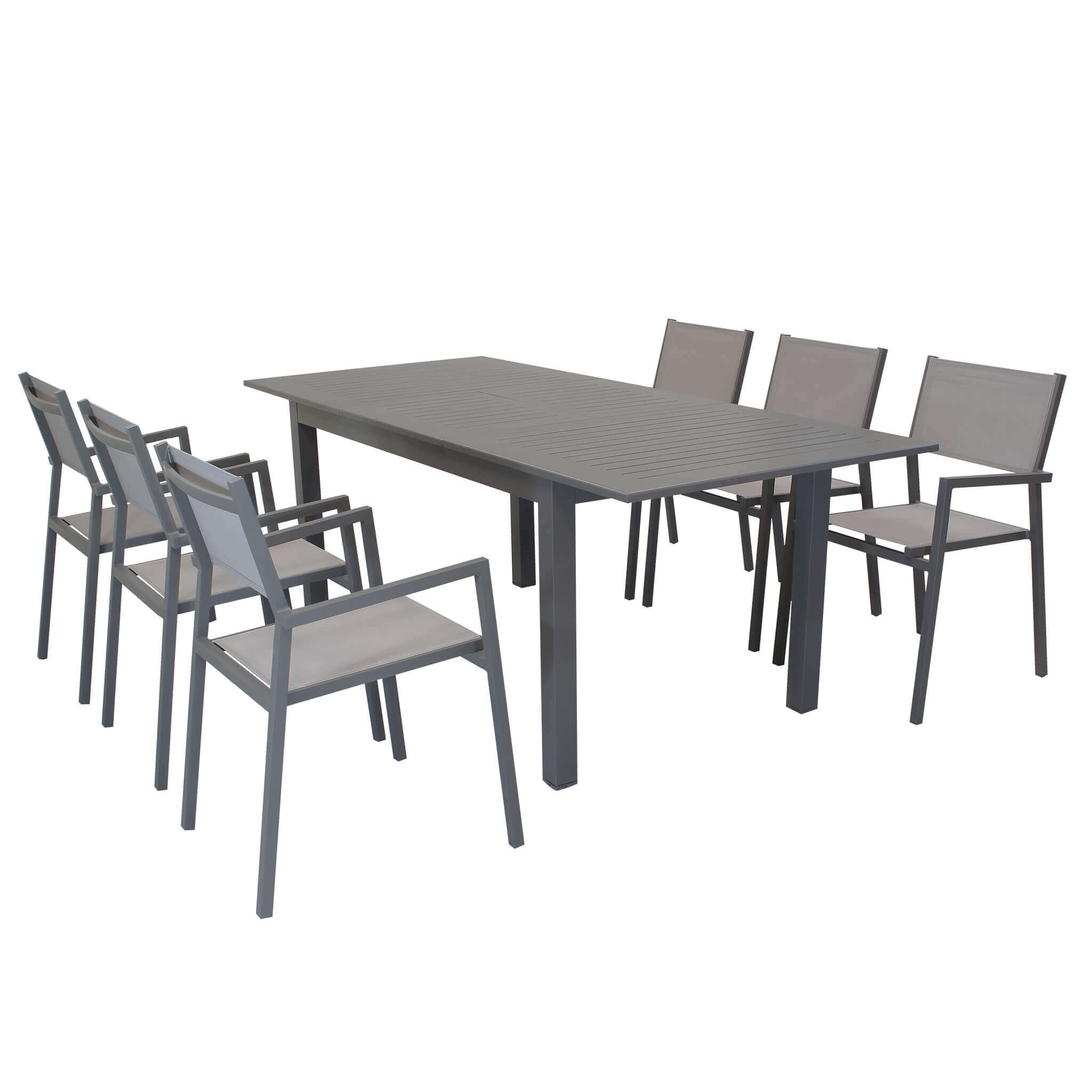 Milani Home ARGENTUM - set tavolo da giardino allungabile 150/210 x 90 compreso di 6 poltrone in alluminio