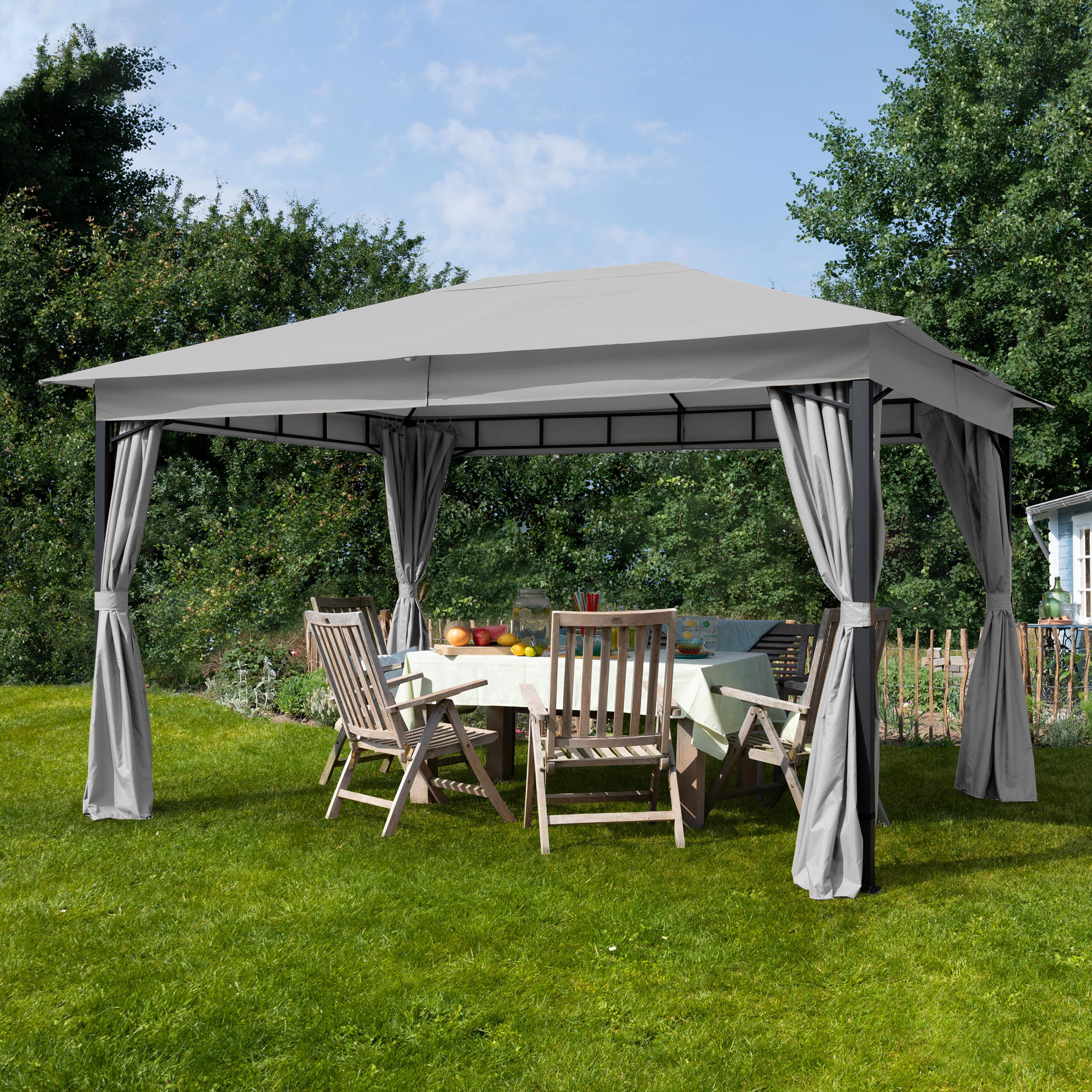 Toolport Gazebo da Giardino 3x4m Poliestere con rivestimento in PU 180 g/m² grigio impermeabile