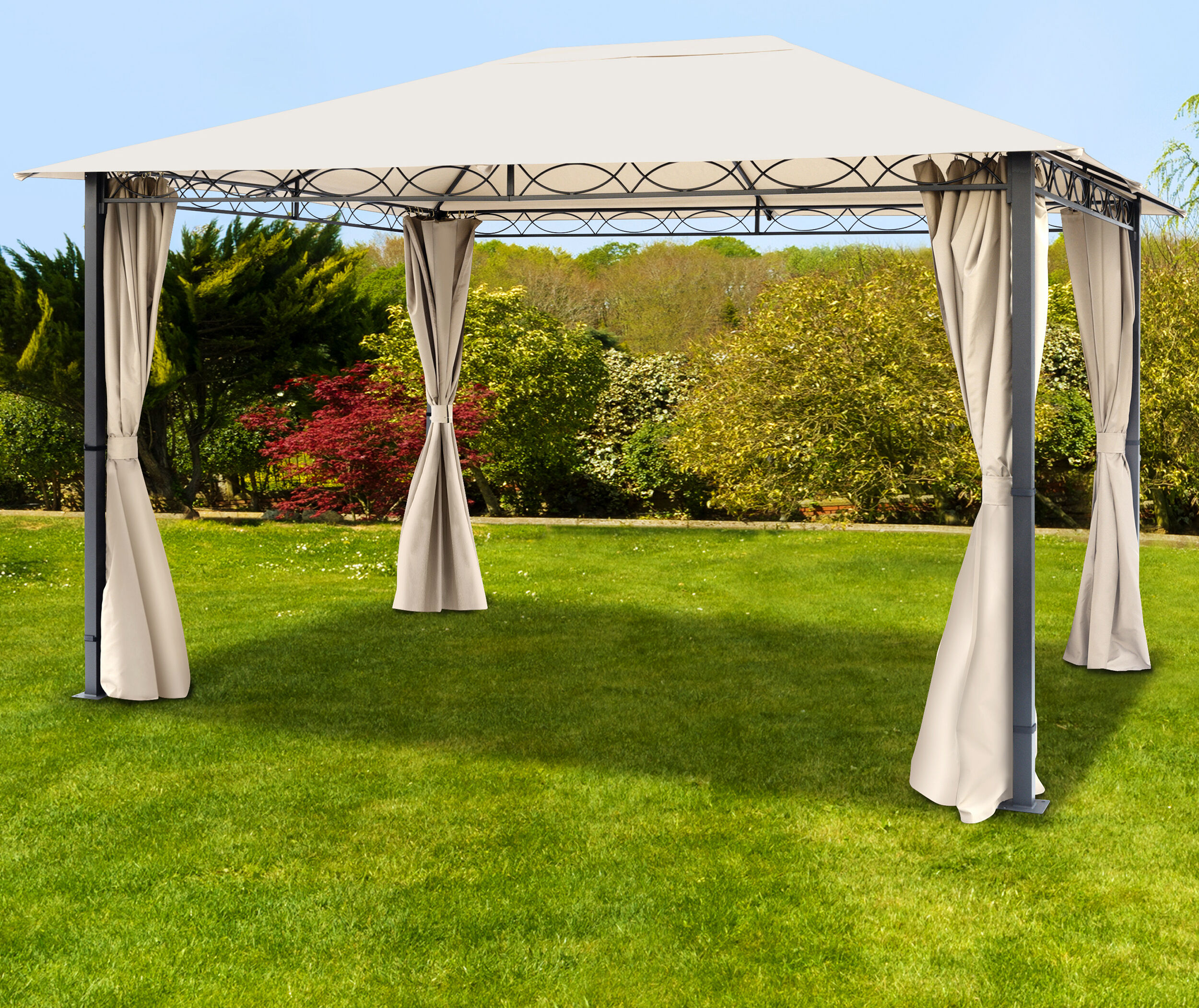 Toolport Gazebo da Giardino 3x4m Poliestere con rivestimento in PU 220 g/m² crema impermeabile