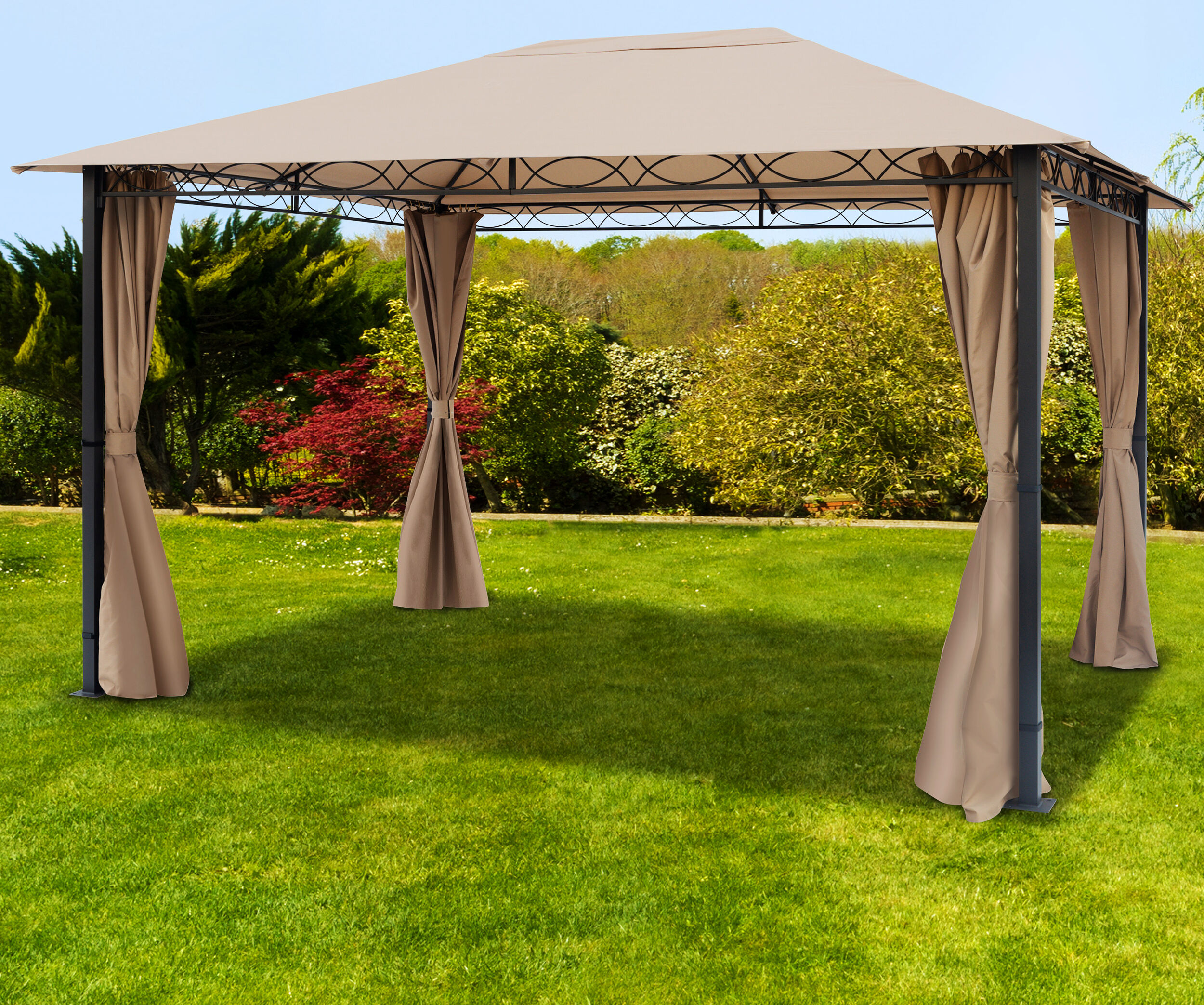 Toolport Gazebo da Giardino 3x4m Poliestere con rivestimento in PU 220 g/m² ocra impermeabile