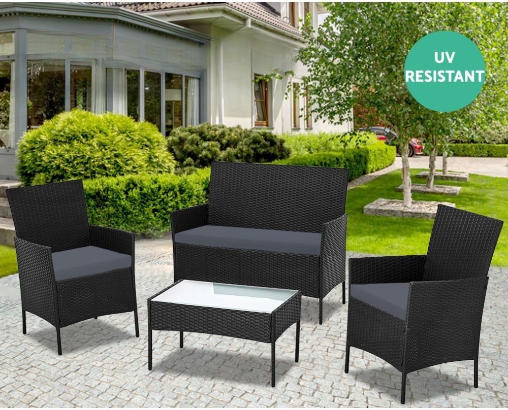 Toscohome Salotto da giardino in rattan colore nero - WRS008