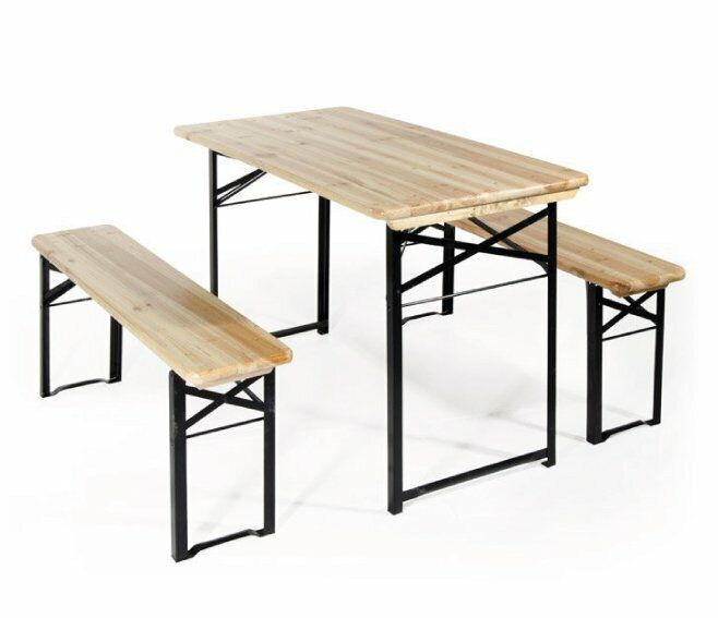 Verdelook SET BIRRERIA 2 PANCHE E TAVOLO 70X220 CM. IN LEGNO/FERRO