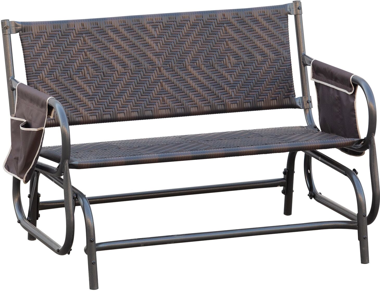 Outsunny Panchina a Dondolo da Giardino 2 Posti in Rattan e Acciaio con Tasche Laterali, 122x75x88cm Marrone e Nero