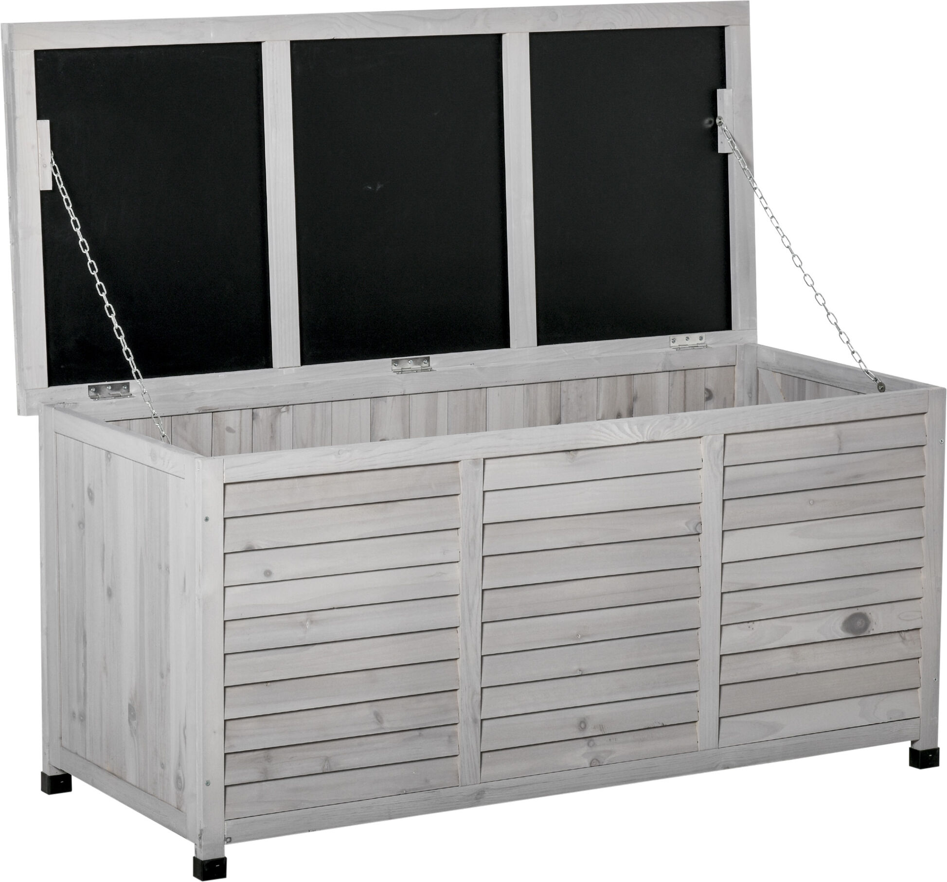 Outsunny Panca Contenitore in Legno di Abete, Cassapanca da Esterno con Piedini Antiscivolo 127x56x60cm, Grigio