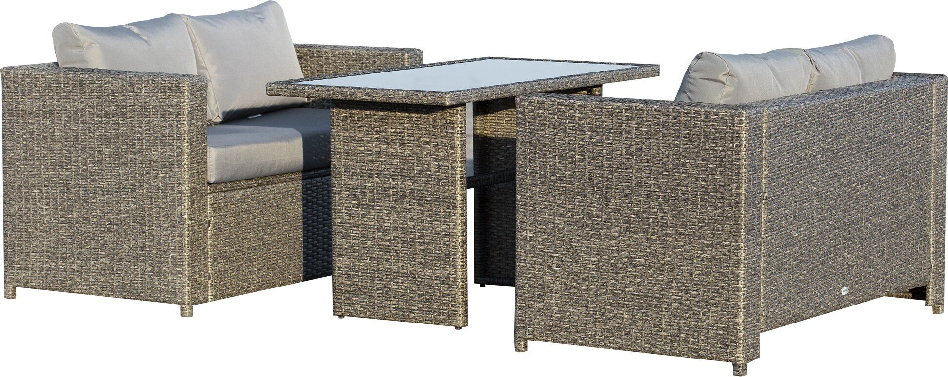 Outsunny Mobili da Esterno in Rattan PE Set 3 Pezzi Salotto da Esterno Arredamento Giardino con 2 Divani con Cuscini,Grigio-Nero Aosom.it