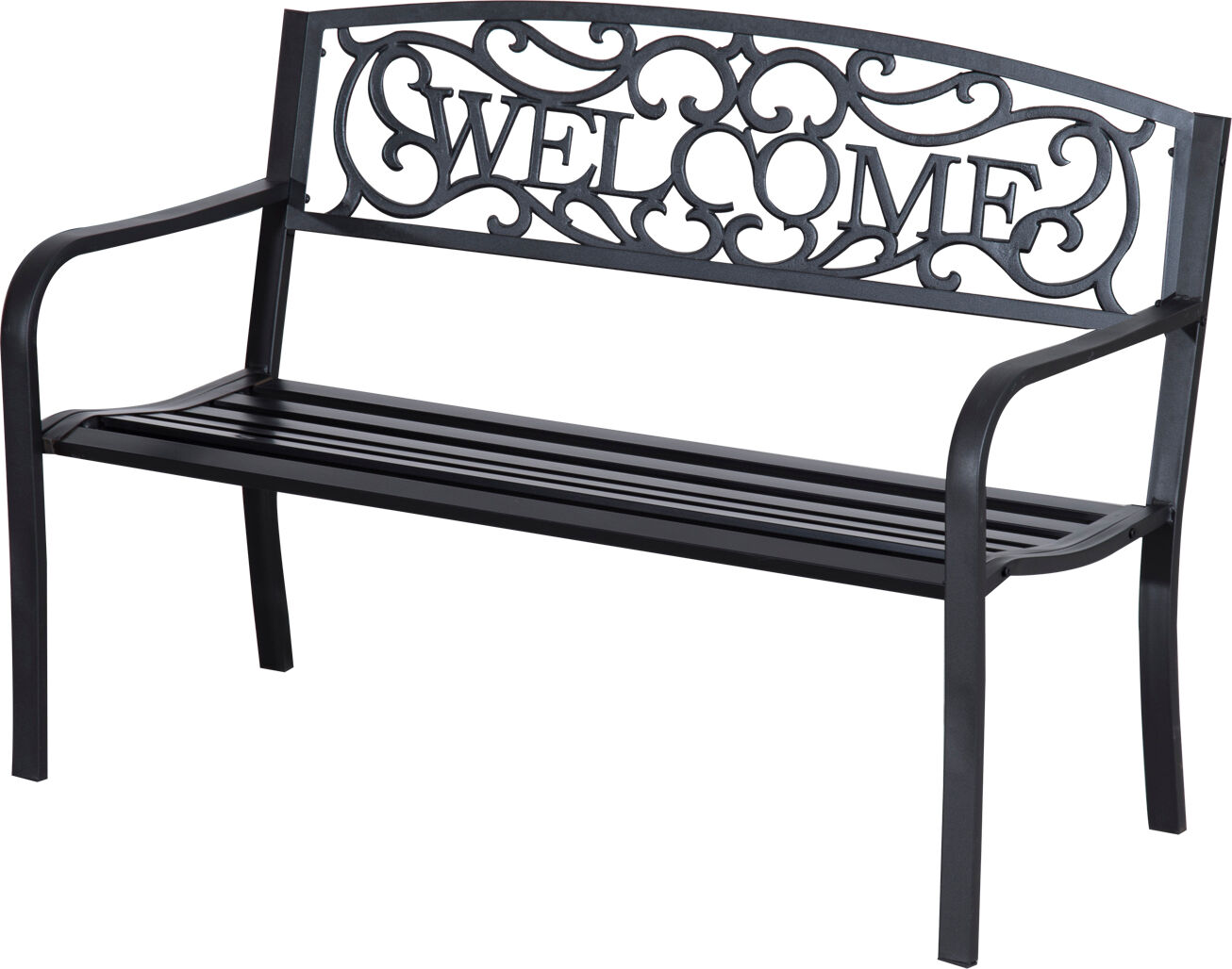 Outsunny Panca da Esterno Sedia da Giardino 2 Posti in Metallo Nero, Design Vintage, 127x60x87cm