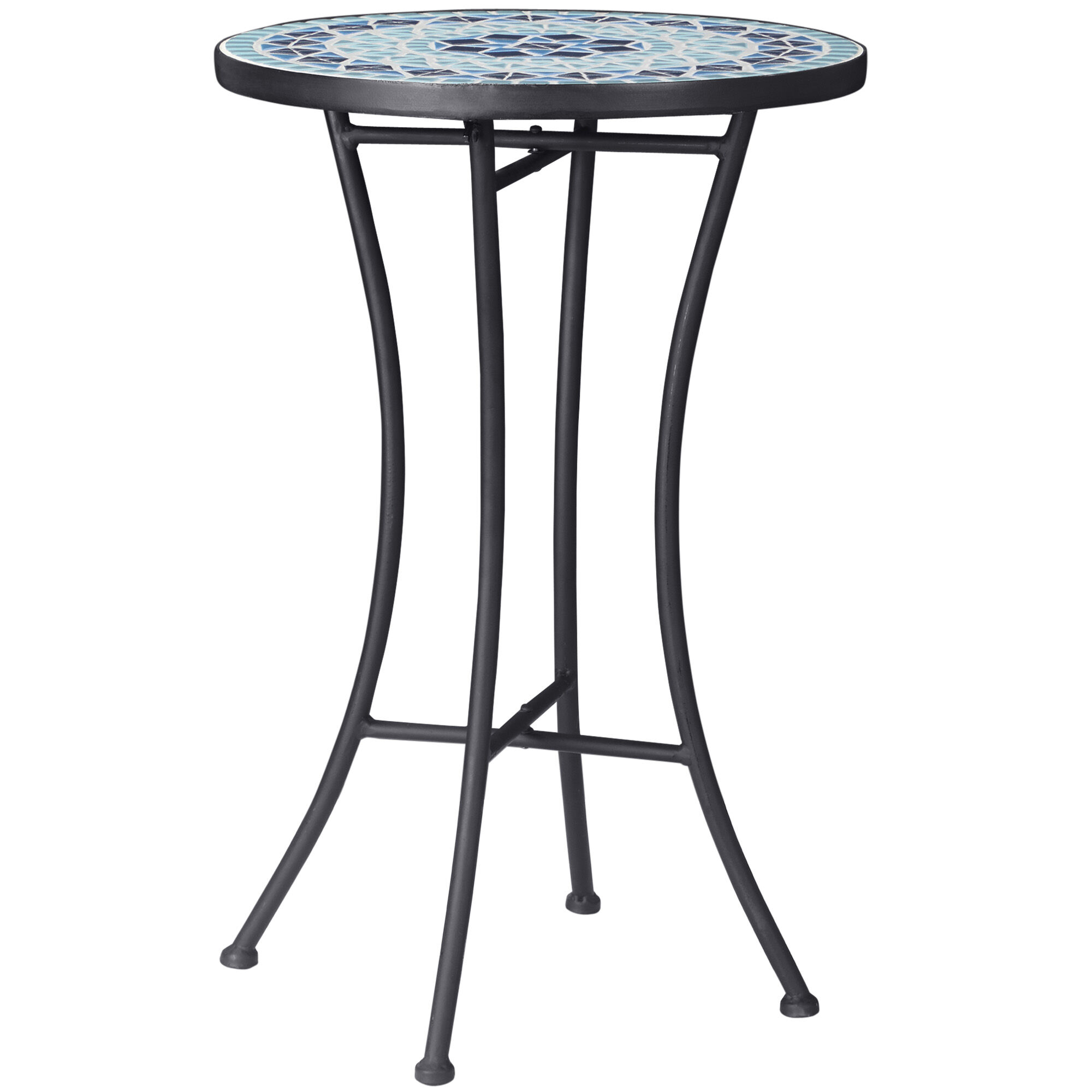 Outsunny Tavolino da Giardino Rotondo in Metallo con Piano in Ceramica, Design a Mosaico, Ф35.5x53.5cm, Blu