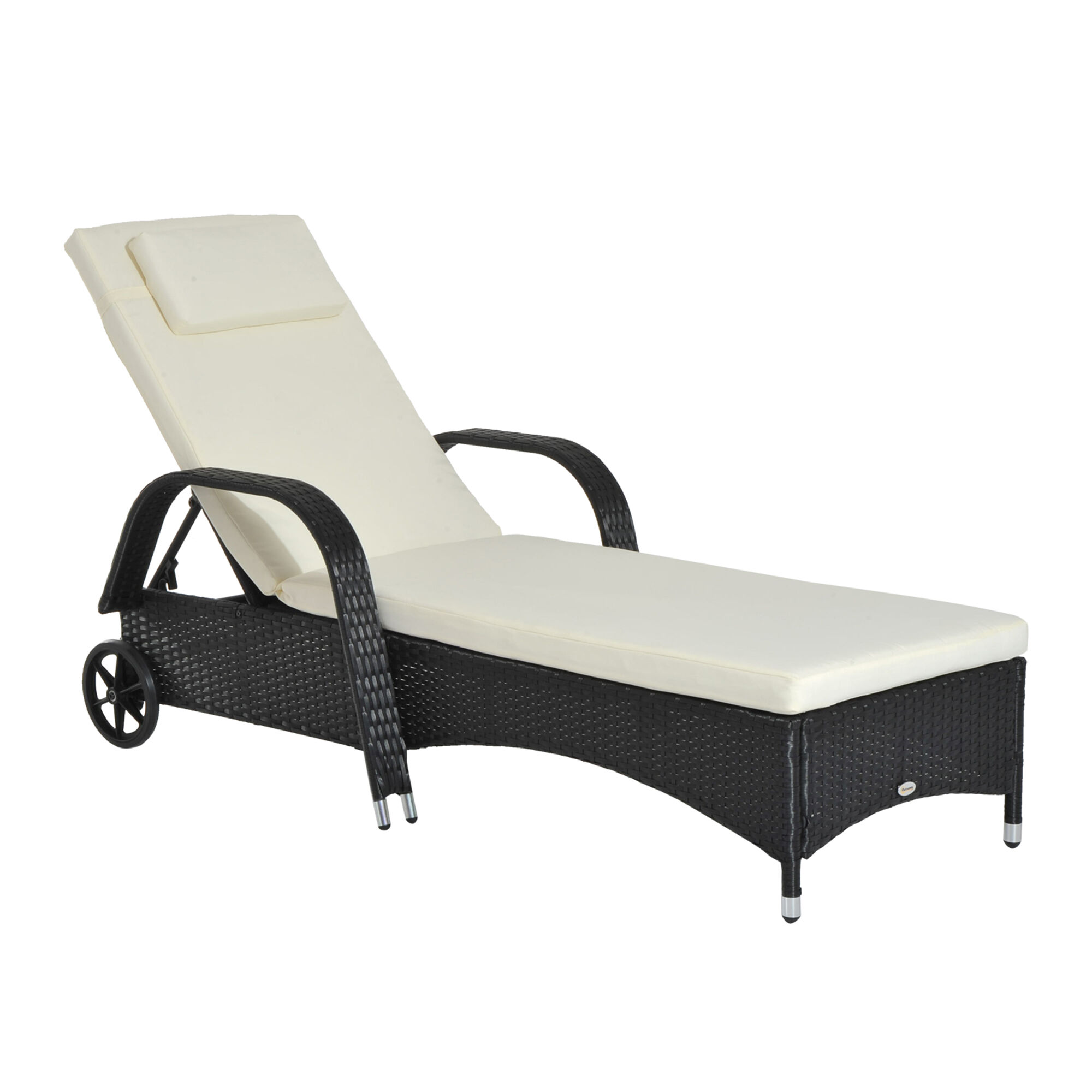 Outsunny Lettino Sedia a Sdraio Prendisole da Giardino in Rattan Altezza Regolabile con Ruote