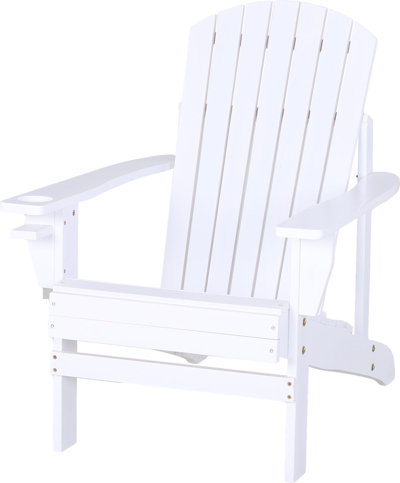 Outsunny Sedia da Giardino Adirondack in Legno Bianco, Con Porta Bicchieri, Impermeabile e Anti-Muffa, 97x72.5x93cm