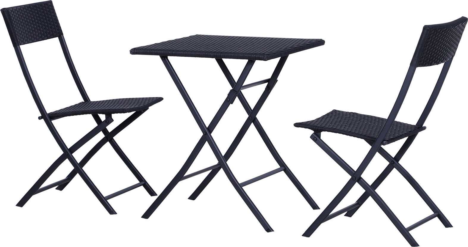 Outsunny Mobili da Giardino in Rattan Set 1 Tavolino e 2 Sedie da Giardino Pieghevoli 3pz Nero