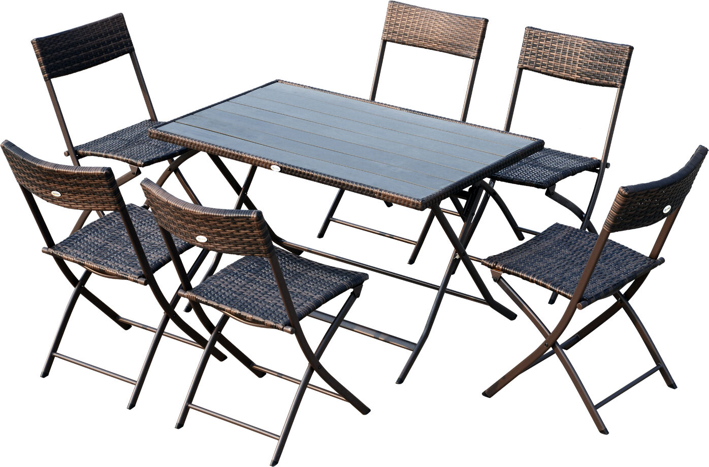 Outsunny Set Tavolo e Sedie da Giardino 7pz Tavolo da Giardino con 6 Sedie Pieghevoli Mobili da Esterno Polyrattan