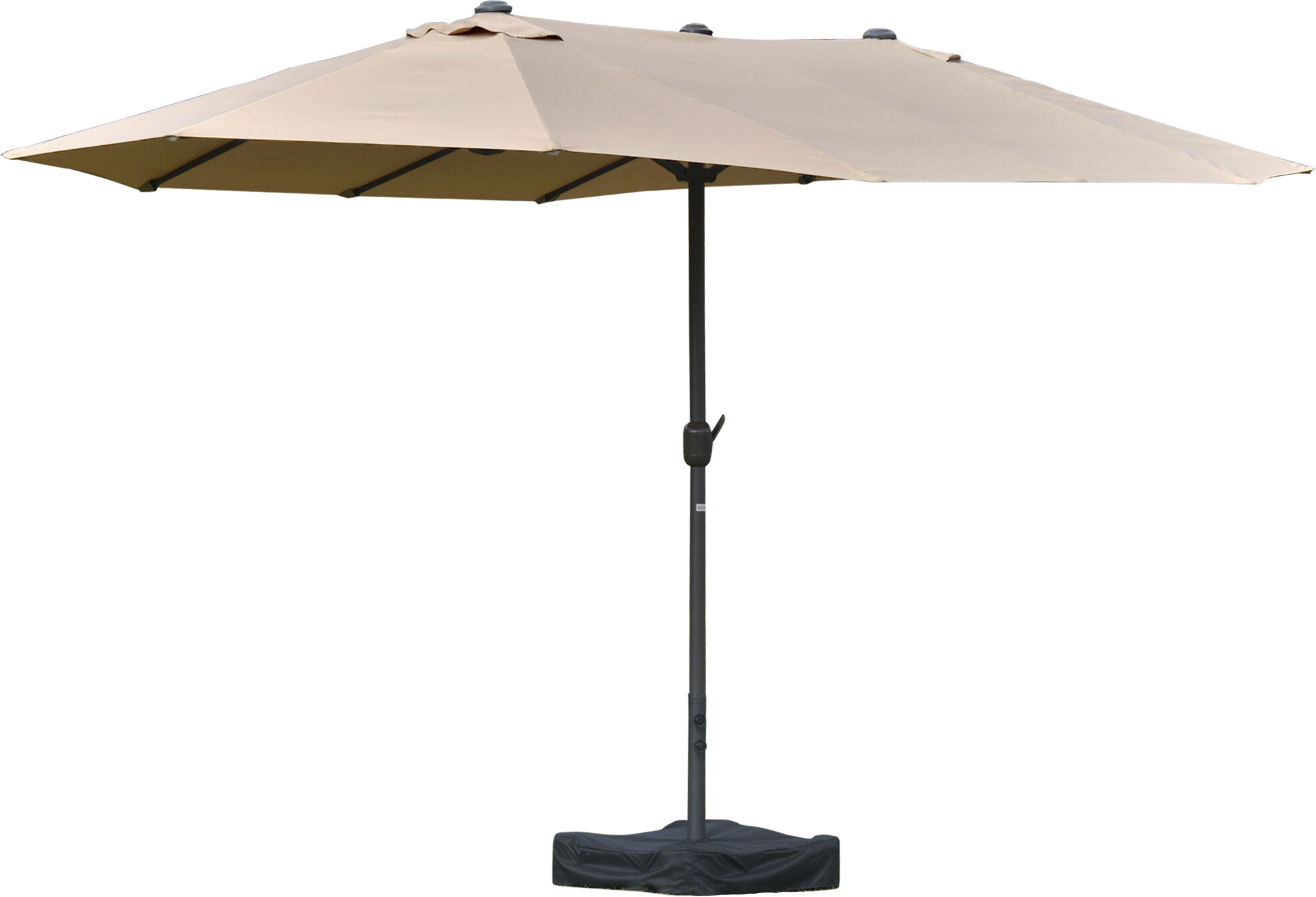 Outsunny Ombrellone da Giardino Doppio 460x270cm Apertura a Manovella, Base a Croce e Zavorra, Acciaio e Poliestere Khaki