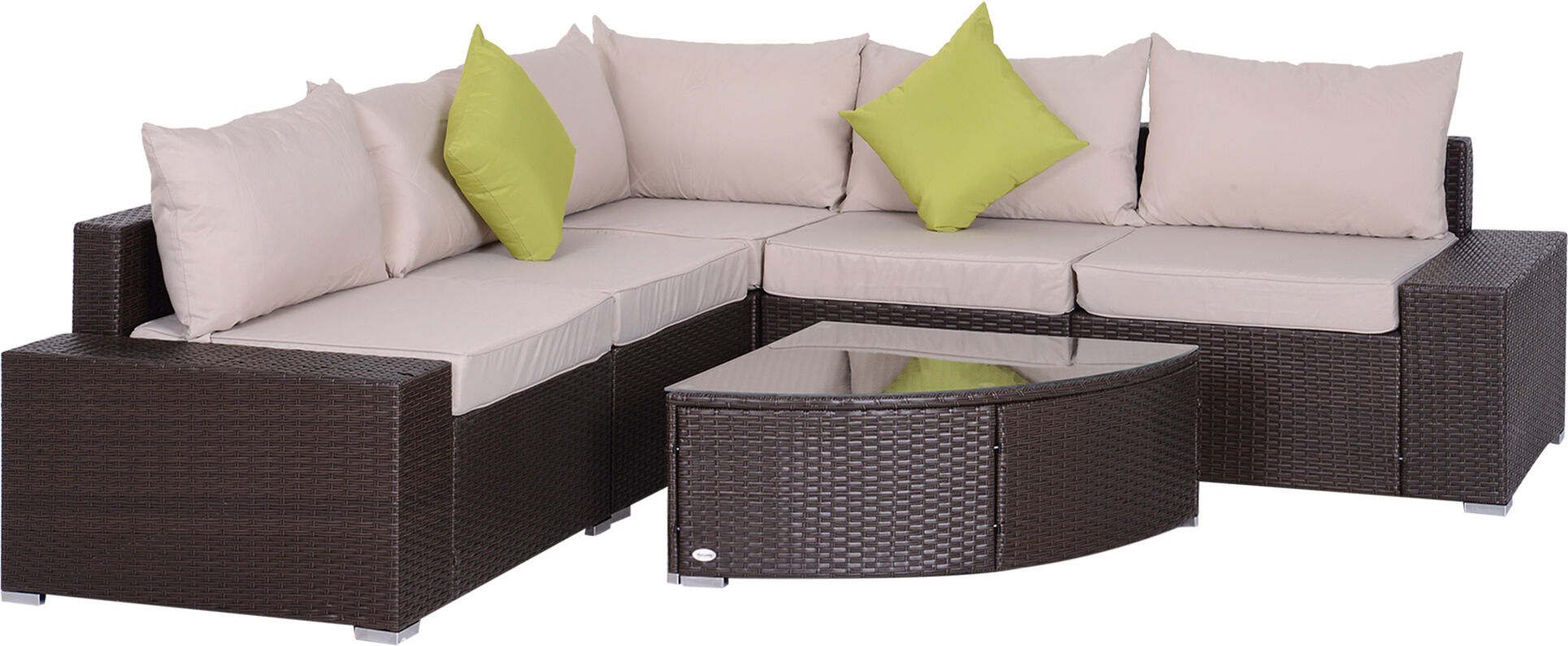 Outsunny Salotto da Giardino in Rattan PE 6 Pezzi, Divano con Cuscini e Tavolino con Ripiano in Vetro