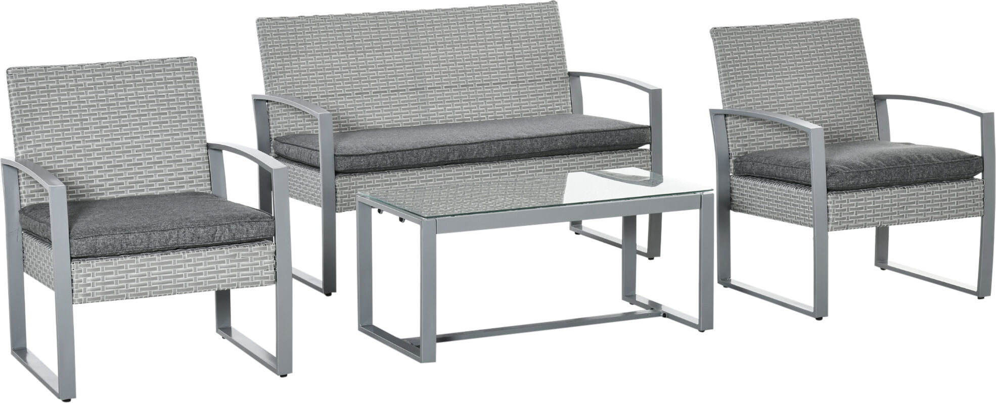 Outsunny Salotto da Giardino in Rattan, Set Mobili da Esterno con Divano da Giardino e Poltrona da Esterno, Grigio