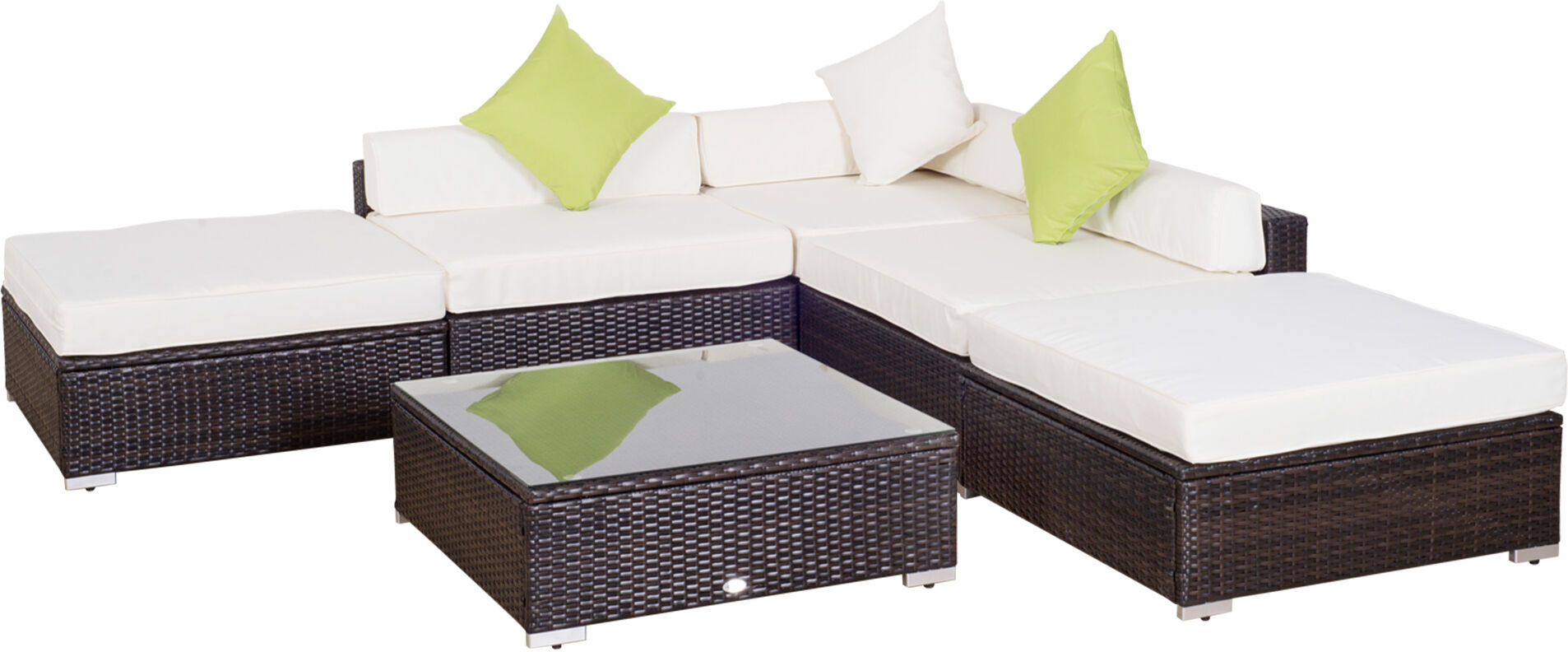 Outsunny Mobili da Giardino in Rattan PE con Divano Angolare e Pouf con Cuscini telaio Set da 18 Pezzi, Marrone