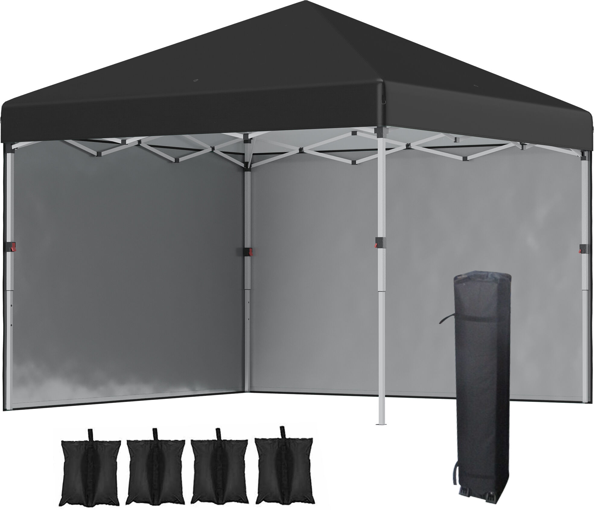 Outsunny Gazebo da Giardino Pieghevole in Acciaio e tessuto Oxford ad Altezza Regolabile con Borsa da Trasporto, 297x297x274 cm, Nero