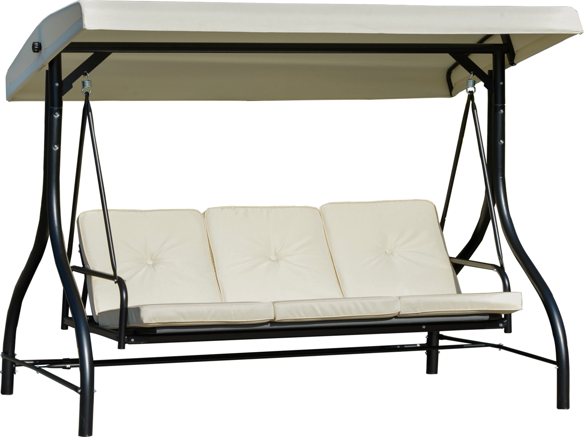 Outsunny Outusunny Letto a Dondolo da Giardino 3 Posti, Dondolo Letto per Esterni con Tettuccio Regolabile, in Acciaio e Poliestere, Beige