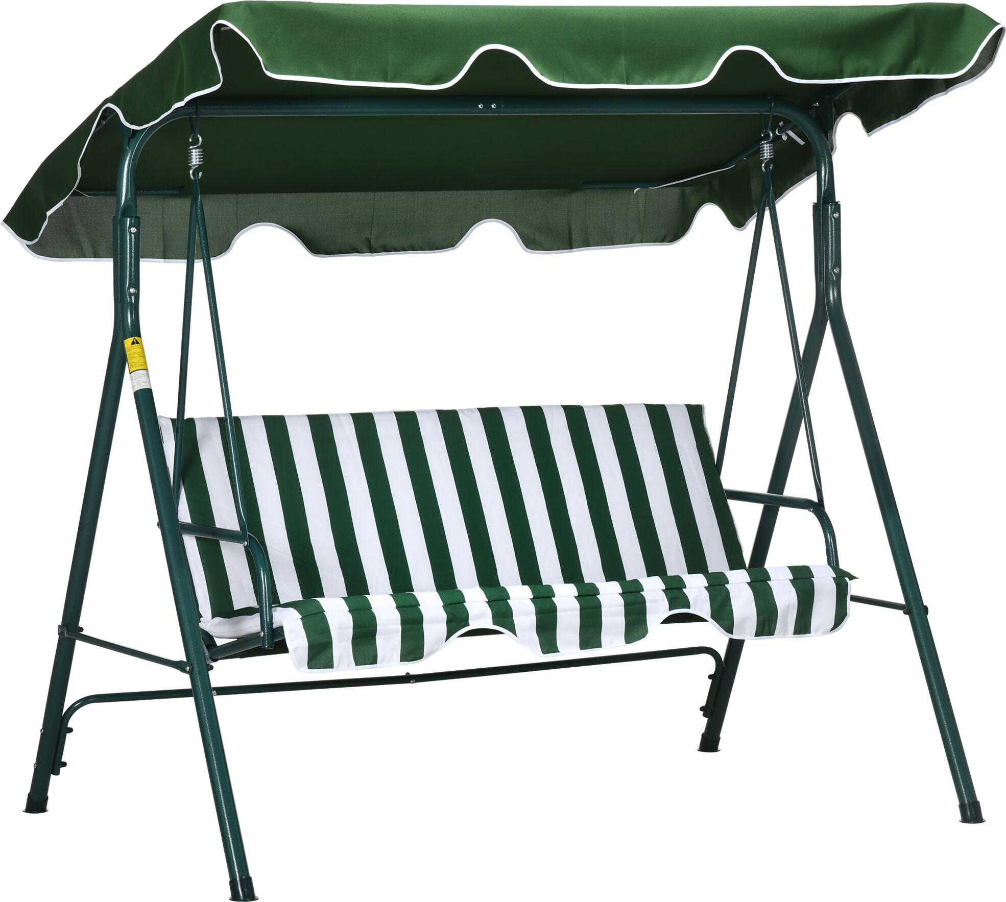 Outsunny Dondolo da Giardino 3 Posti in Acciaio e Teslin con Tetto Parasole, 172x110x153 cm, Bianco e Verde