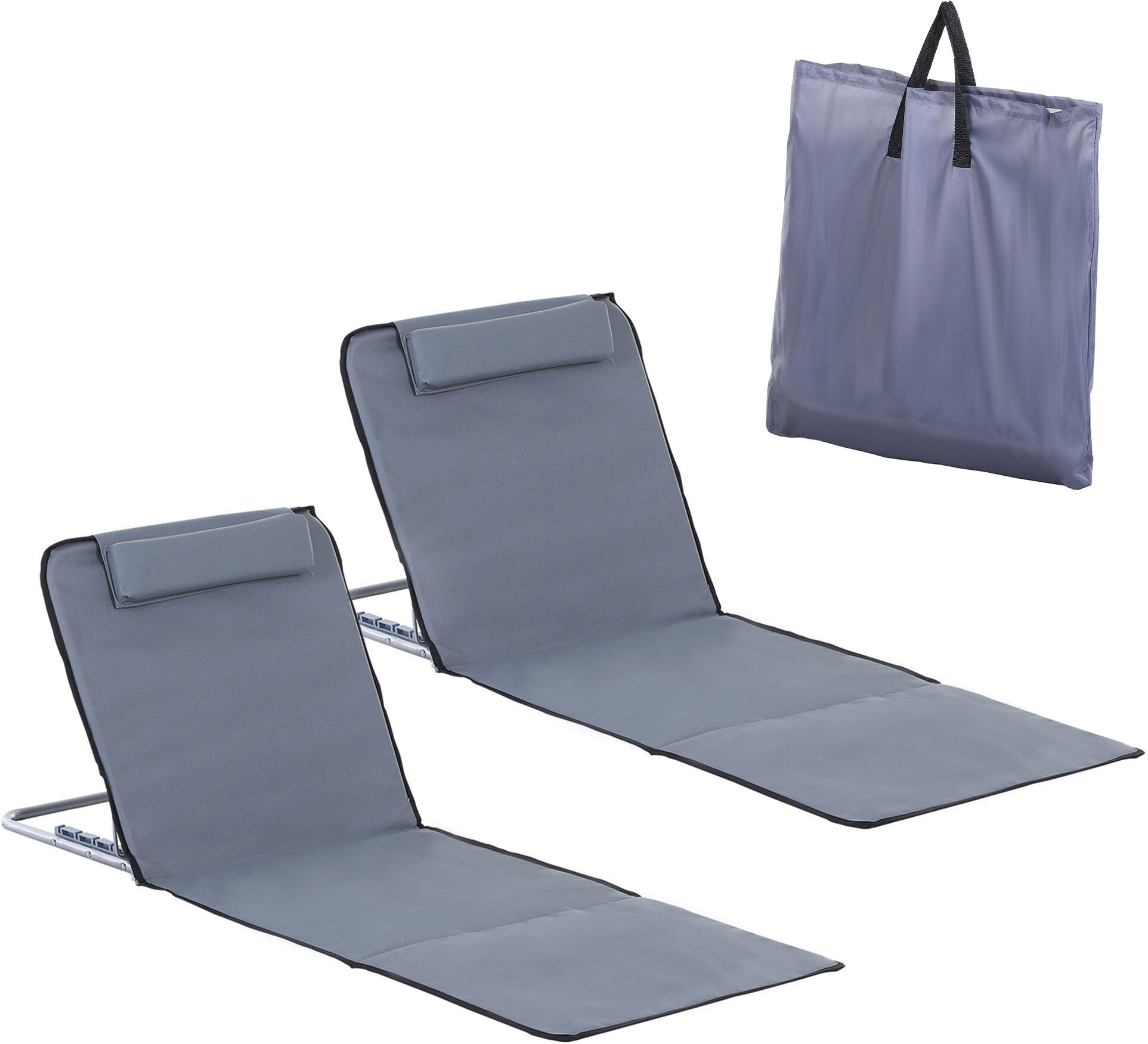 Outsunny Set 2 P.zi Materassini da Spiaggia Pieghevoli, Tappetini Portatili Schienale Regolabile e Borsa, 48x134x36-45cm