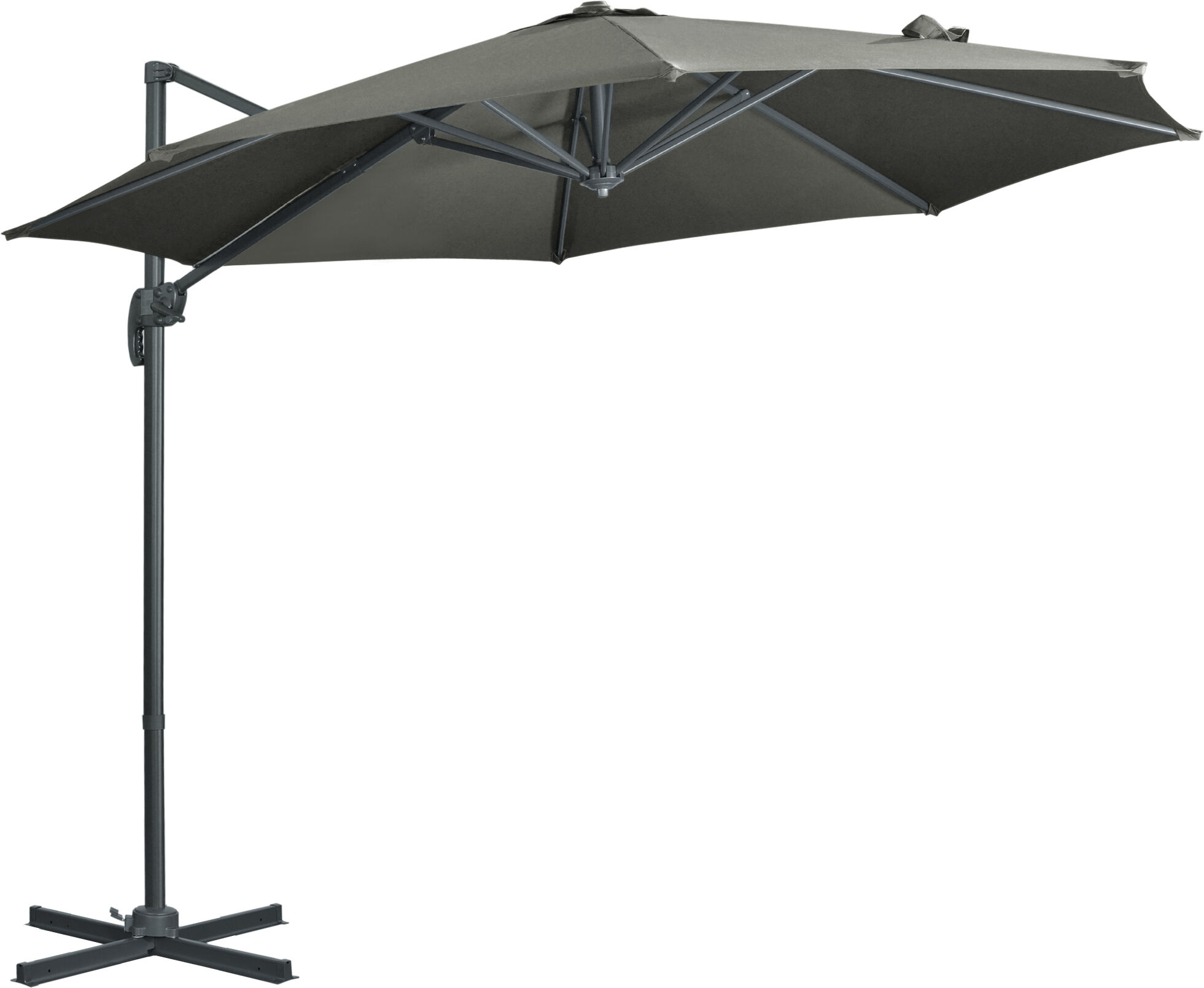 Outsunny Ombrellone da Giardino Decentrato con Angolazione Regolabile e Girevole a 360°, Ø294x248cm Grigio