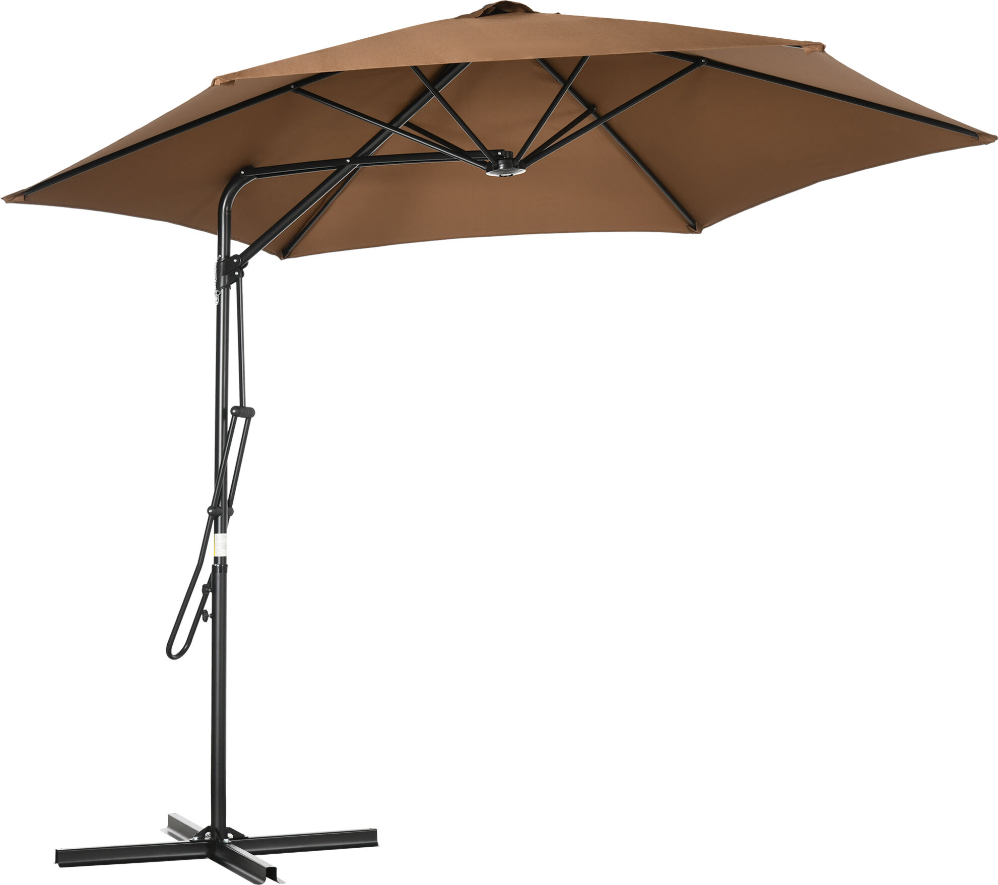 Outsunny Ombrellone da Giardino in Metallo e Poliestere a 6 Stecche con Base a Croce, Ø295x245 cm, Marrone