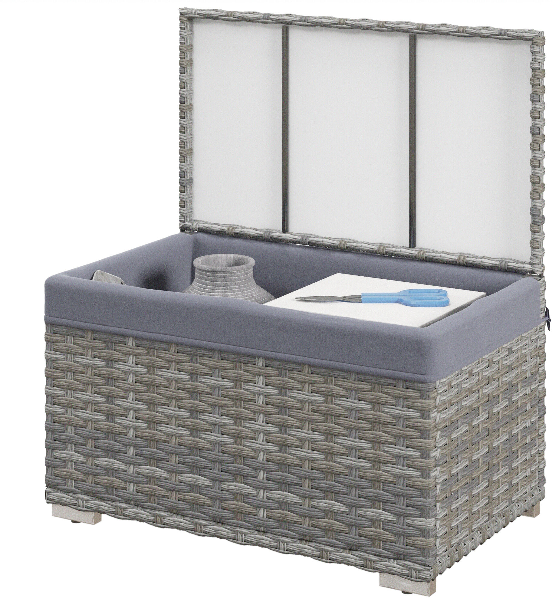 Outsunny Baule da Giardino in Rattan PE con Rivestimento Interno in Tessuto Impermeabile, 76x45x48cm, Grigio