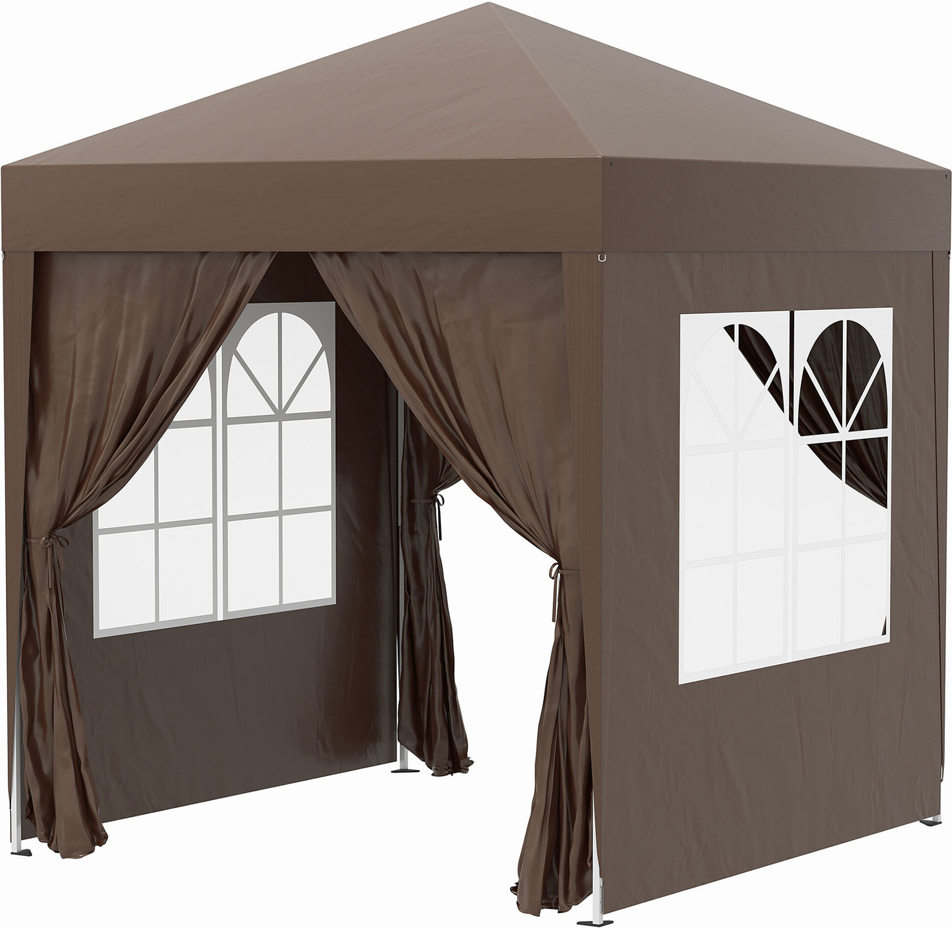 Outsunny Gazebo 2x2 m Pieghevole con 4 Pareti Rimovibili e Borsa da Trasporto, in Metallo e Poliestere, Marrone