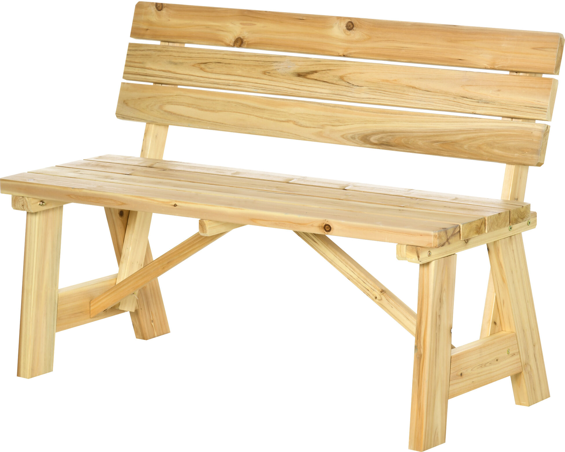 Outsunny Panchina da Giardino in Legno 2 Posti a Doghe con Schienale Alto, 116x56x80cm, Colore Naturale