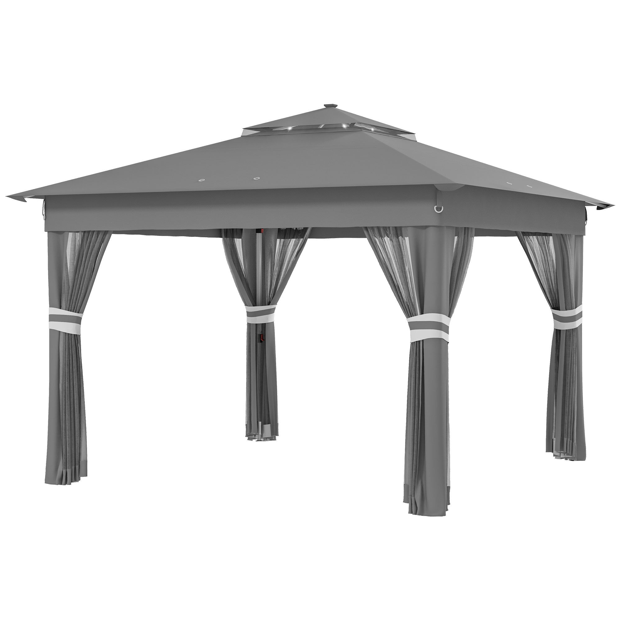 Outsunny Gazebo da Giardino ad Altezza Regolabile con Luci LED, in Acciaio e tessuto Oxford, 336x336x250-270 cm, Grigio